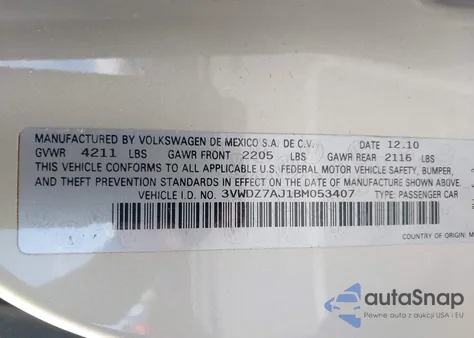 2011 Volkswagen Jetta 2.5L Se z USA, uszkodzony, nr VIN 3VWDZ7AJ1BM053407